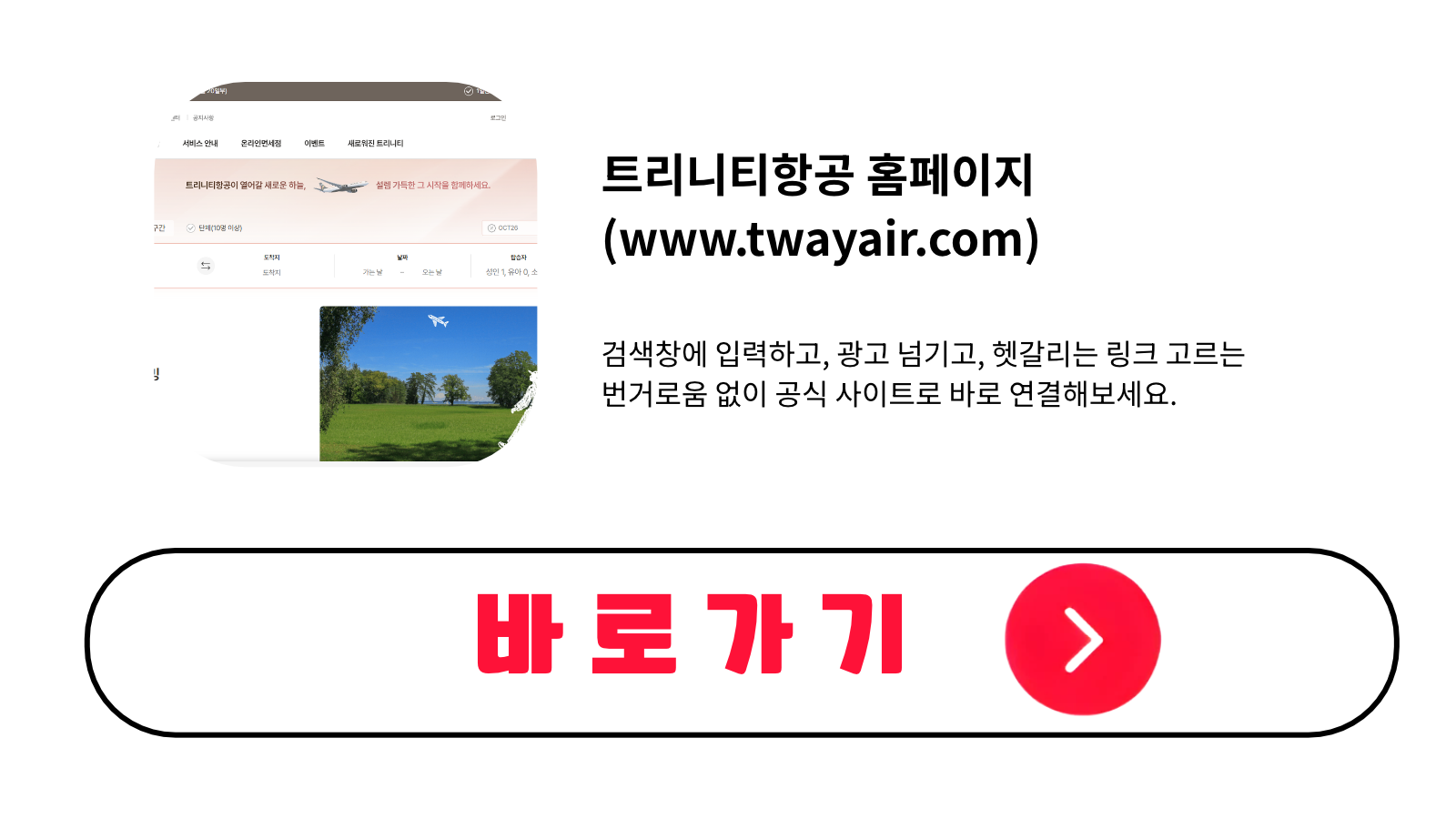 트리니티항공 홈페이지 바로가기 (www.twayair.com)